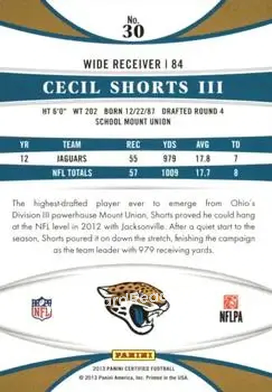 2013 Panini Certified #30 - Cecil Shorts III - Jacksonville Jaguars - Back