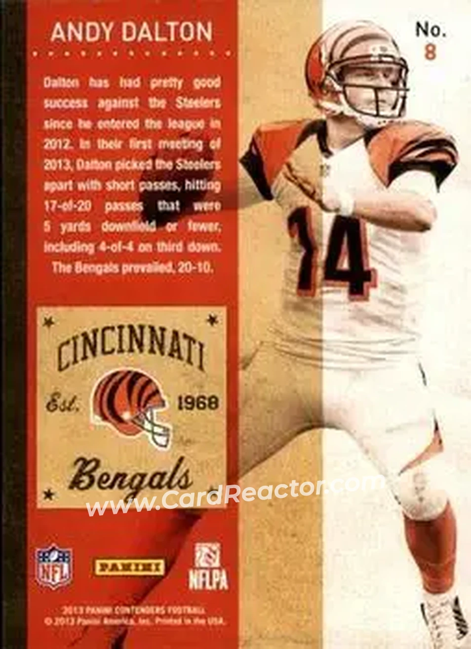 2013 Panini Contenders #8 - Andy Dalton - Cincinnati Bengals - Back