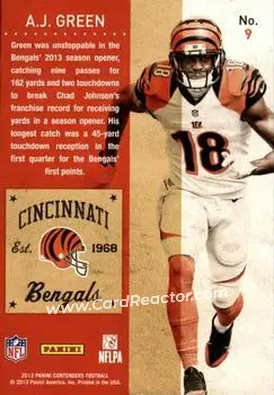 2013 Panini Contenders #9 - A.J. Green - Cincinnati Bengals - Back