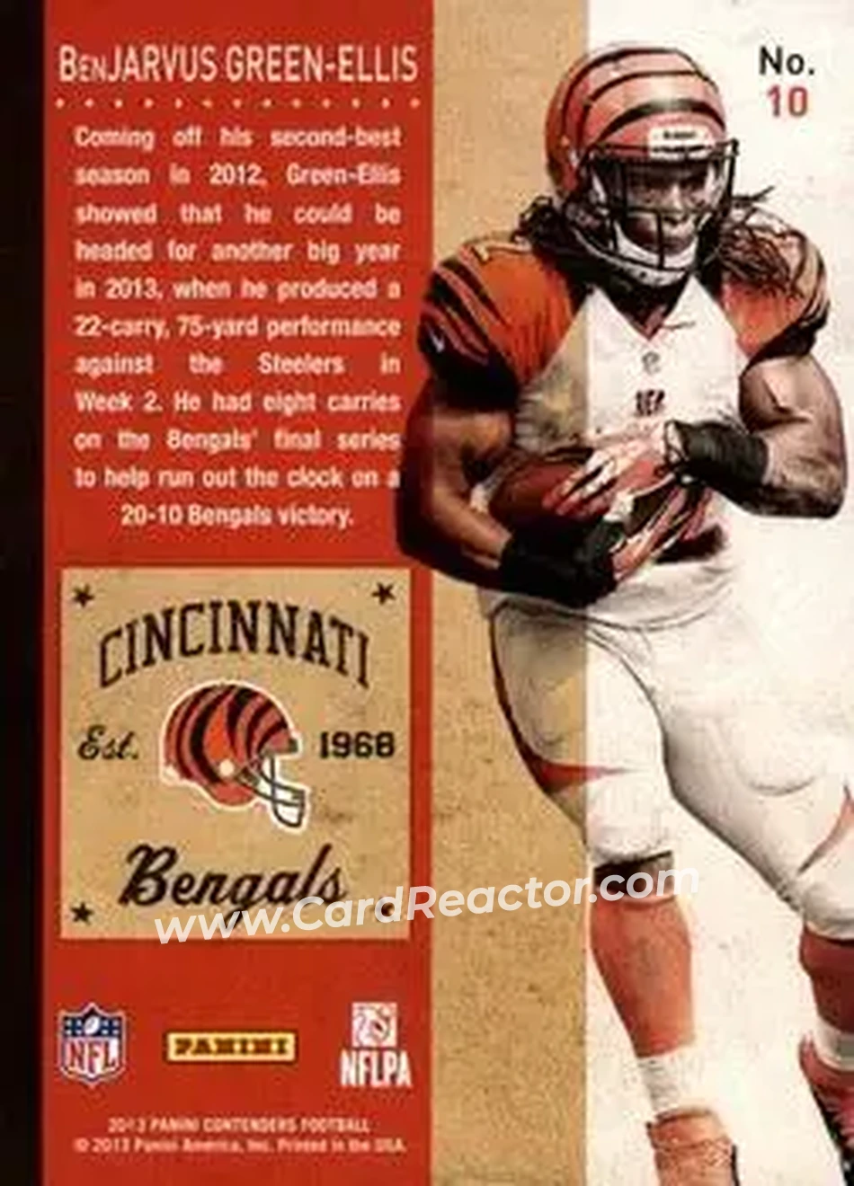 2013 Panini Contenders #10 - BenJarvus Green-Ellis - Cincinnati Bengals - Back