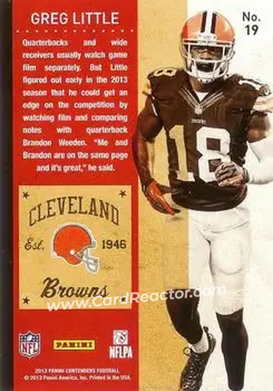 2013 Panini Contenders #19 - Greg Little - Cleveland Browns - Back