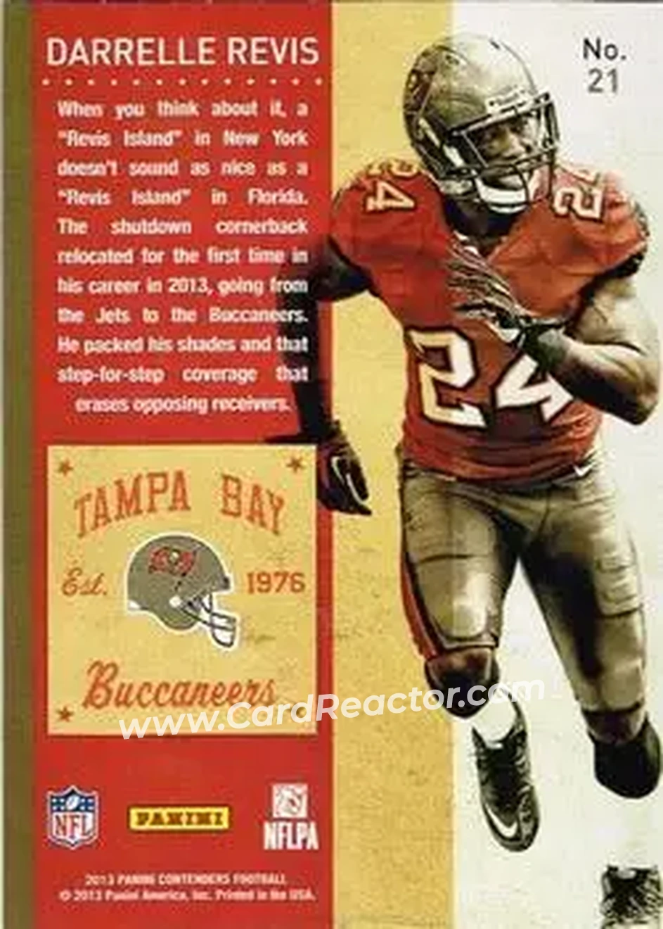 2013 Panini Contenders #21 - Darrelle Revis - Tampa Bay Buccaneers - Back