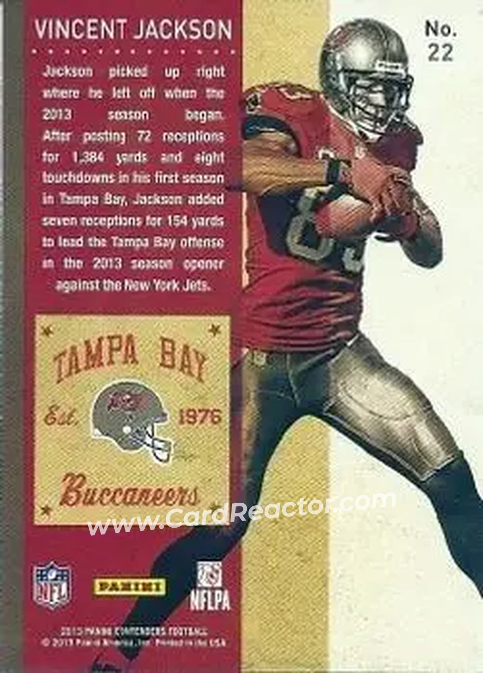2013 Panini Contenders #22 - Vincent Jackson - Tampa Bay Buccaneers - Back