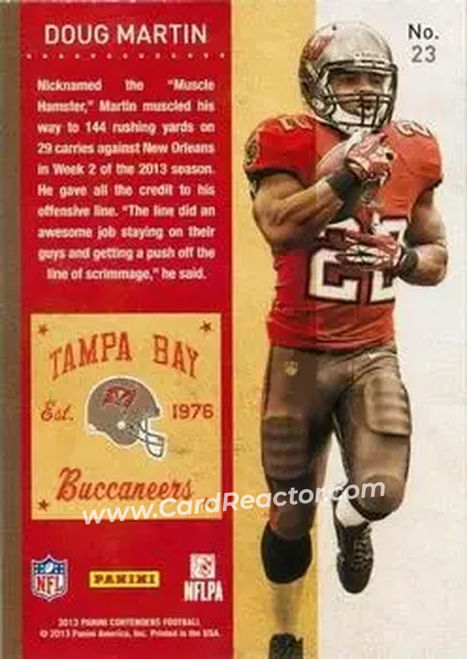 2013 Panini Contenders #23 - Doug Martin - Tampa Bay Buccaneers - Back