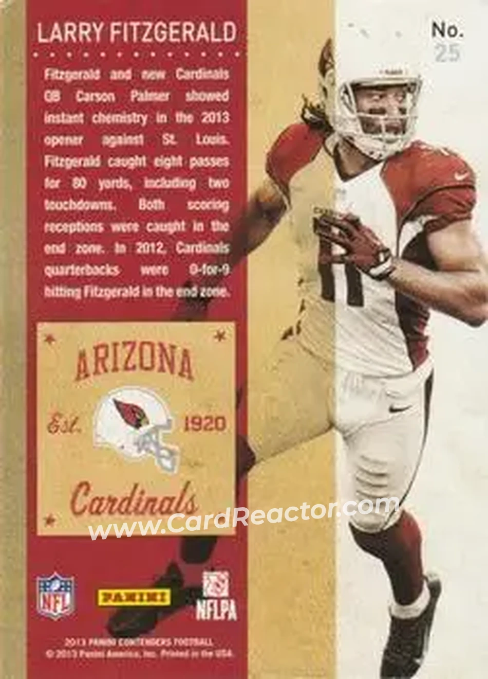 2013 Panini Contenders #25 - Larry Fitzgerald - Arizona Cardinals - Back