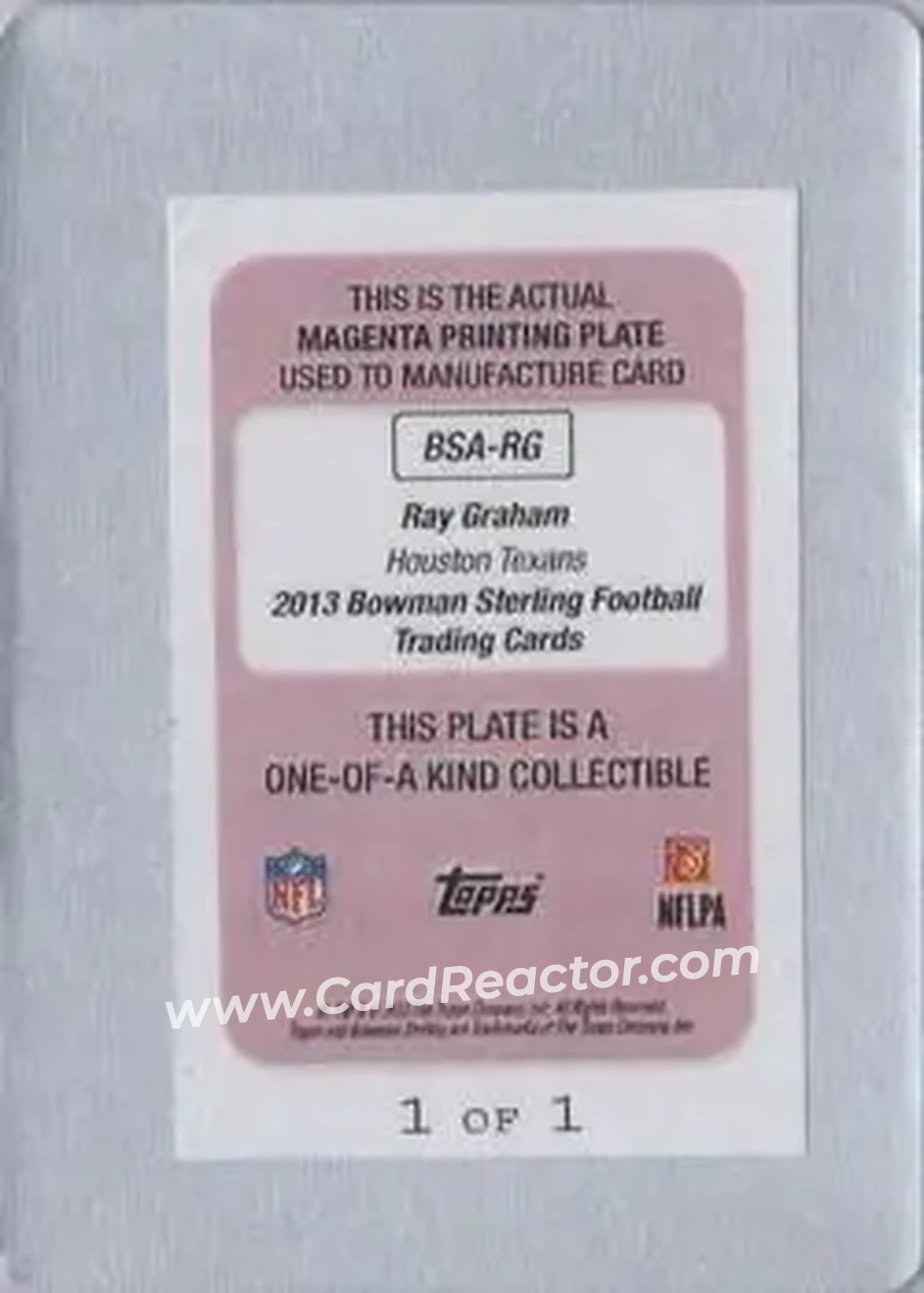 2013 Bowman Sterling - Autographs Printing Plates Magenta #BSA-RG - Ray Graham - Houston Texans - Back