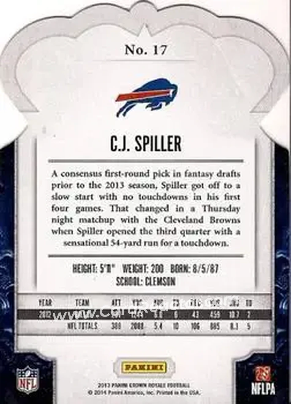 2013 Panini Crown Royale #17 - C.J. Spiller - Buffalo Bills - Back