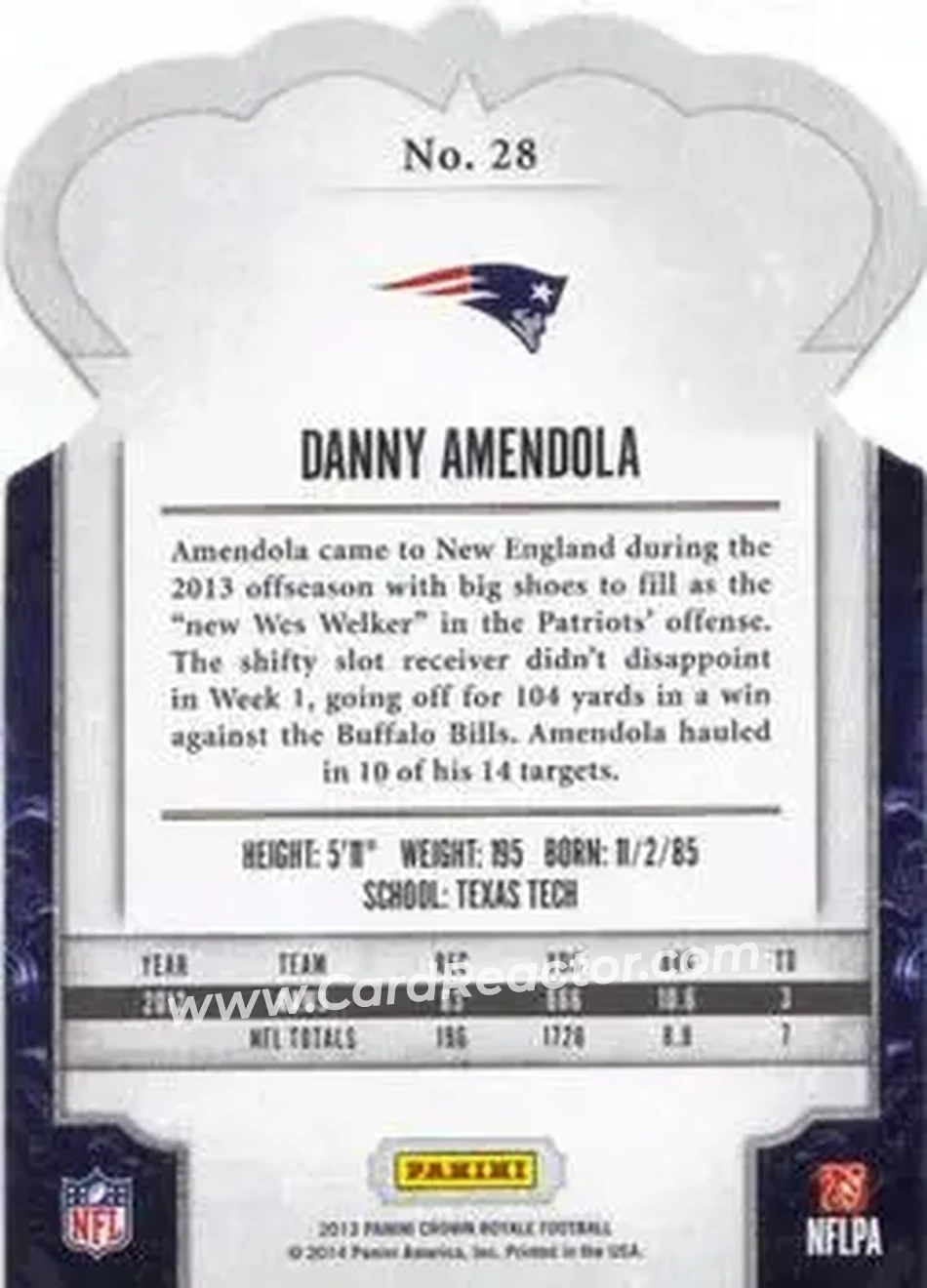 2013 Panini Crown Royale #28 - Danny Amendola - New England Patriots - Back