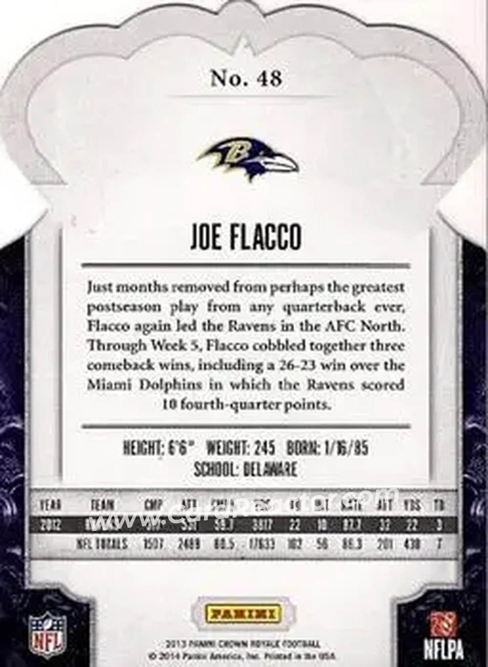 2013 Panini Crown Royale #48 - Joe Flacco - Baltimore Ravens - Back