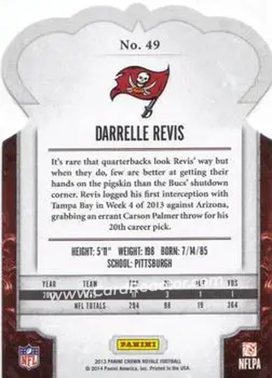 2013 Panini Crown Royale #49 - Darrelle Revis - Tampa Bay Buccaneers - Back