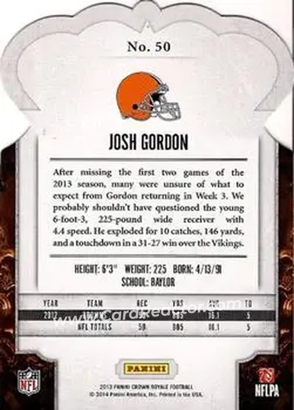 2013 Panini Crown Royale #50 - Josh Gordon - Cleveland Browns - Back