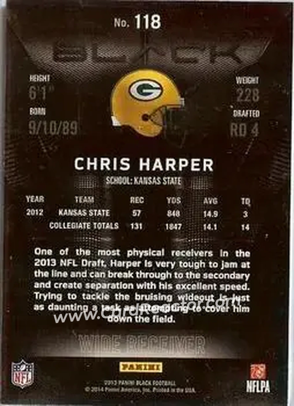2013 Panini Black #118 - Chris Harper - Seattle Seahawks - Back 2013 Panini Black #118 - Chris Harper - Seattle Seahawks - Back