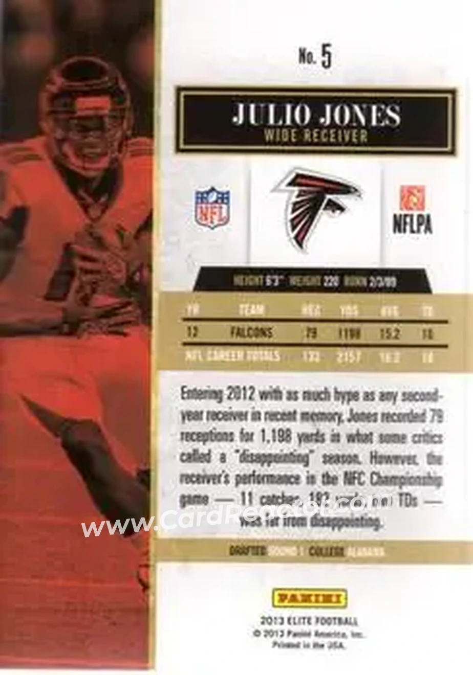 2013 Panini Elite #5 - Julio Jones - Atlanta Falcons - Back