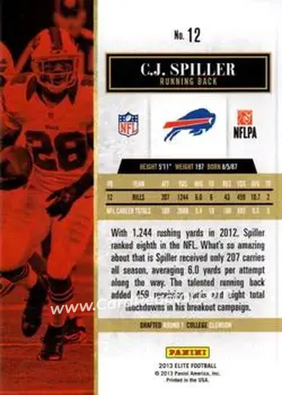 2013 Panini Elite #12 - C.J. Spiller - Buffalo Bills - Back