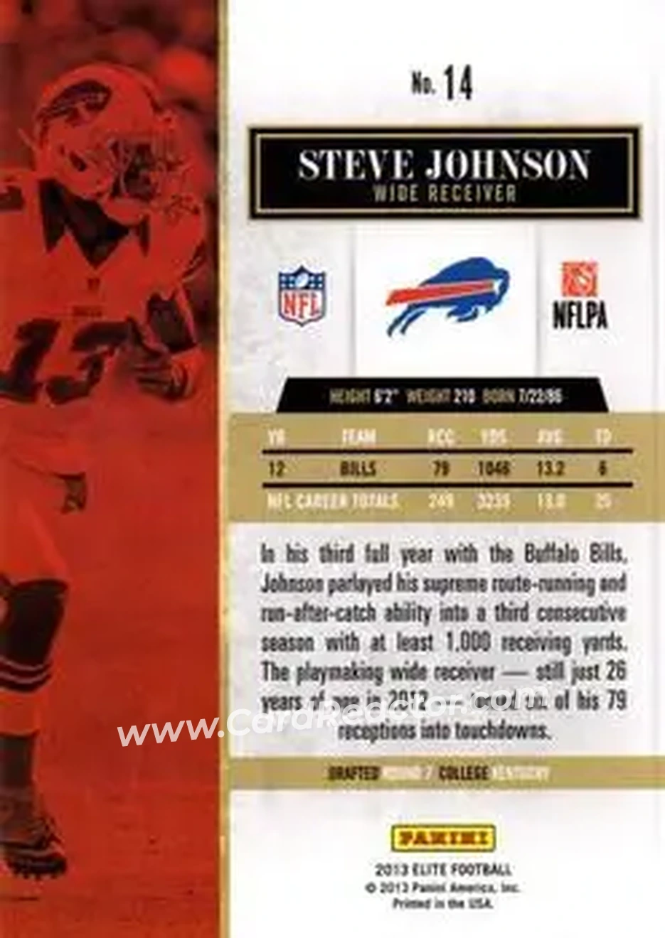 2013 Panini Elite #14 - Steve Johnson - Buffalo Bills - Back