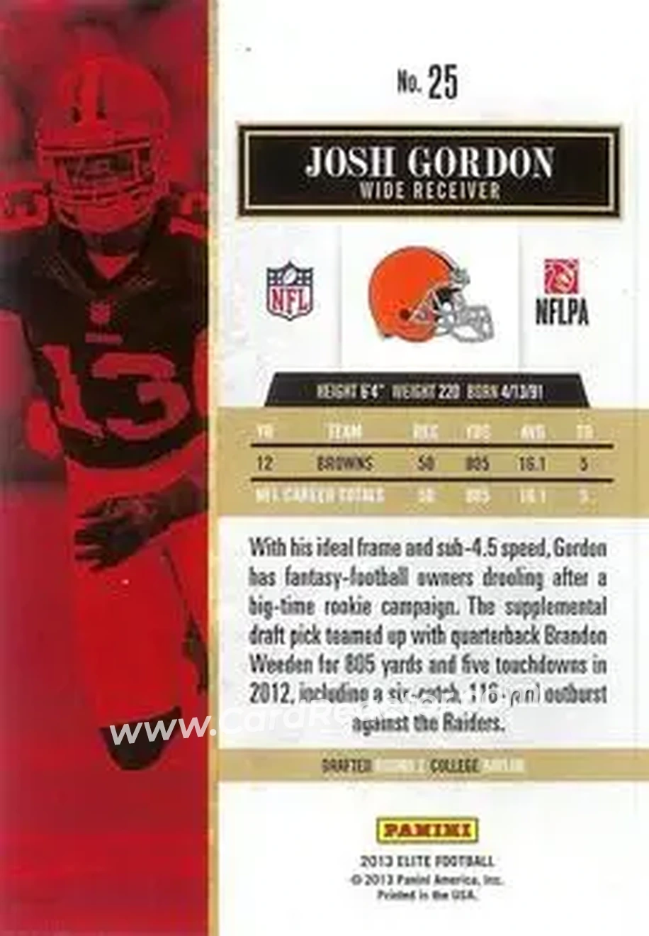 2013 Panini Elite #25 - Josh Gordon - Cleveland Browns - Back
