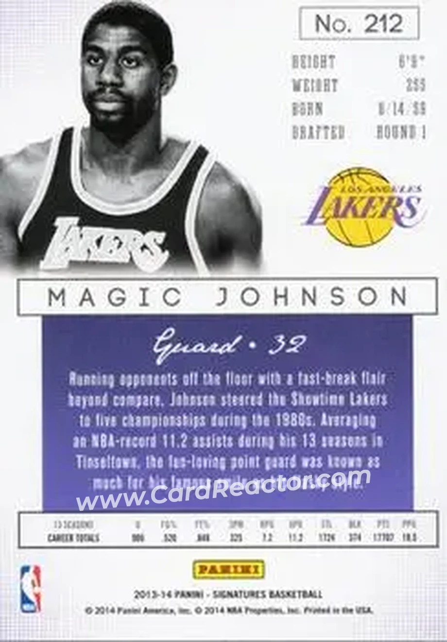 2013-14 Panini Signatures - Green #212 - Magic Johnson - Los Angeles Lakers - Back 2013-14 Panini Signatures - Green #212 - Magic Johnson - Los Angeles Lakers - Back