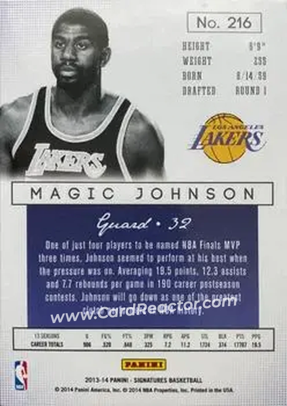 2013-14 Panini Signatures - Green #216 - Magic Johnson - Los Angeles Lakers - Back 2013-14 Panini Signatures - Green #216 - Magic Johnson - Los Angeles Lakers - Back
