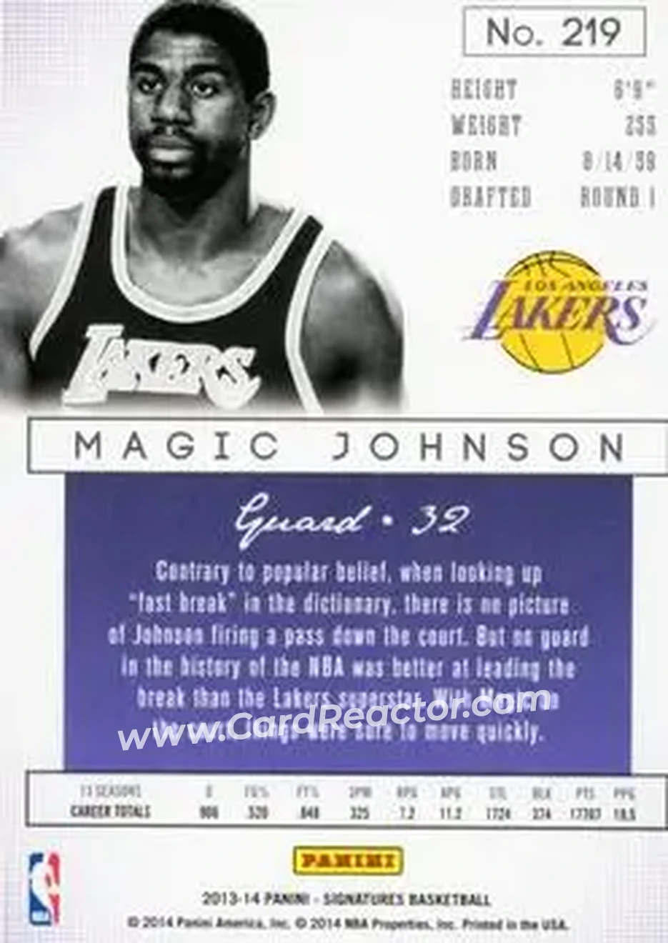 2013-14 Panini Signatures - Green #219 - Magic Johnson - Los Angeles Lakers - Back 2013-14 Panini Signatures - Green #219 - Magic Johnson - Los Angeles Lakers - Back