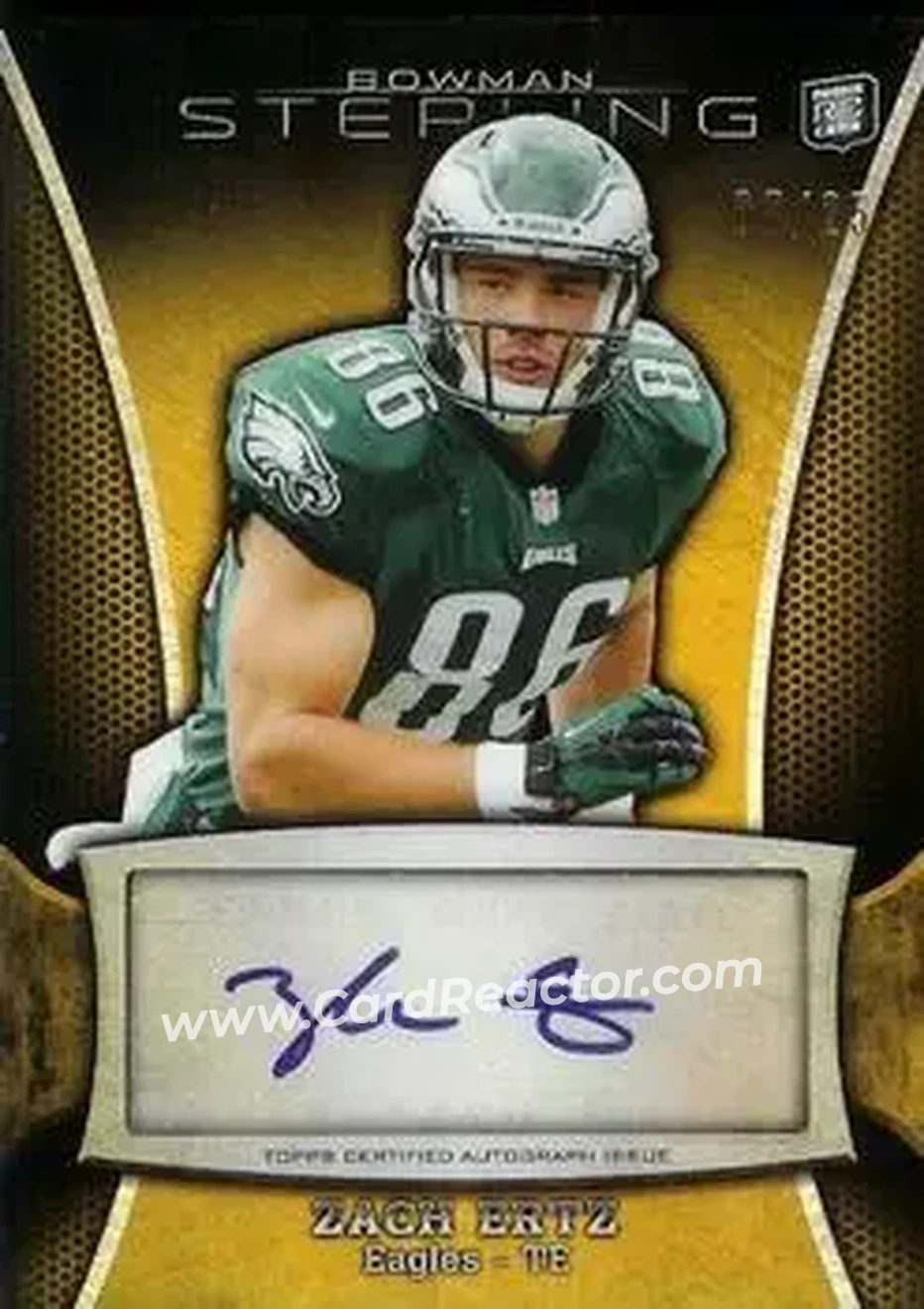 2013 Bowman Sterling - Autographs Gold Refractors #BSA-ZE - Zach Ertz - Philadelphia Eagles - Front 2013 Bowman Sterling - Autographs Gold Refractors #BSA-ZE - Zach Ertz - Philadelphia Eagles - Front