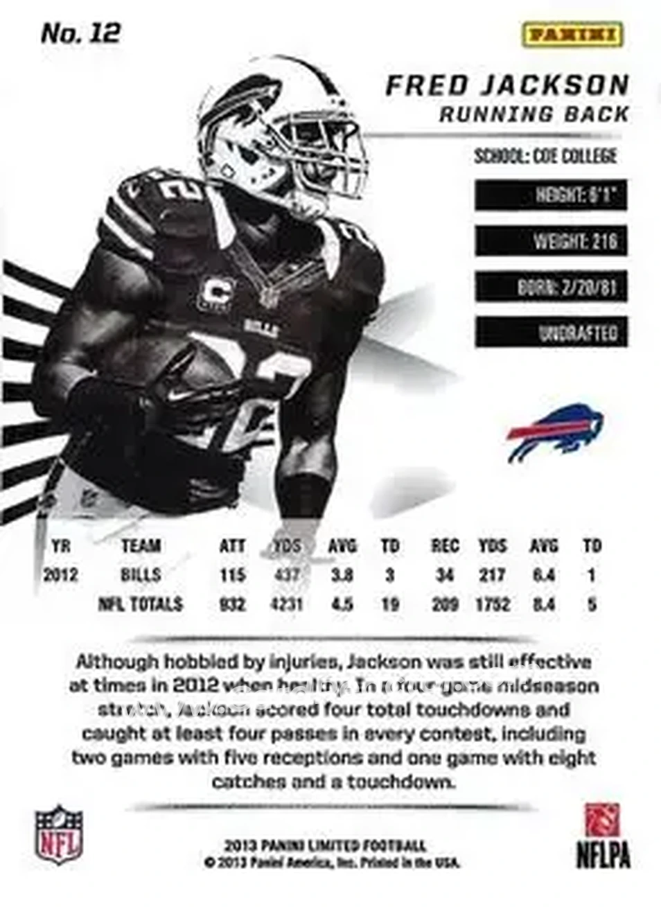 2013 Panini Limited #12 - Fred Jackson - Buffalo Bills - Back