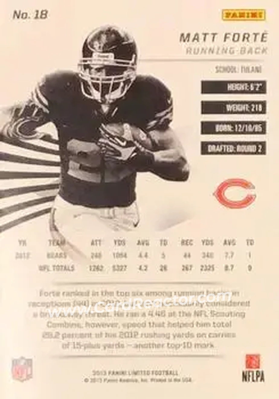 2013 Panini Limited #18 - Matt Forte - Chicago Bears - Back