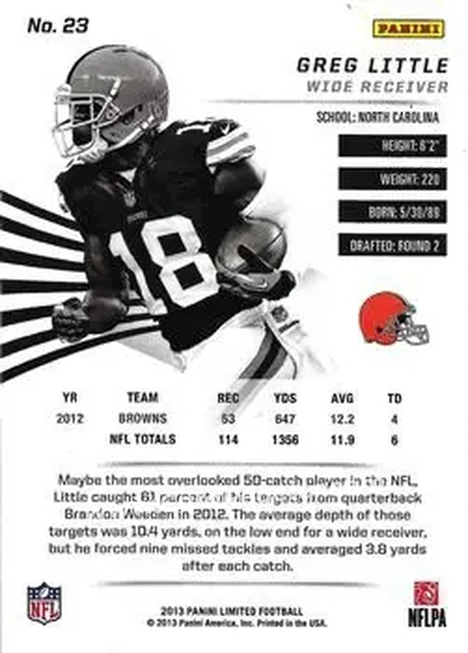 2013 Panini Limited #23 - Greg Little - Cleveland Browns - Back