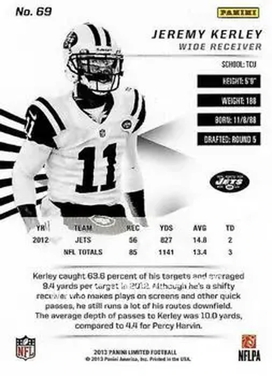 2013 Panini Limited #69 - Jeremy Kerley - New York Jets - Back