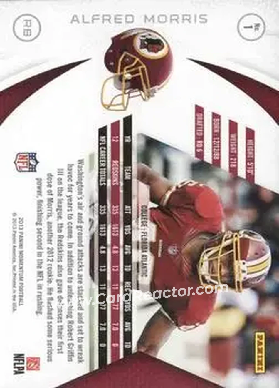 2013 Panini Momentum #1 - Alfred Morris - Washington Redskins - Back