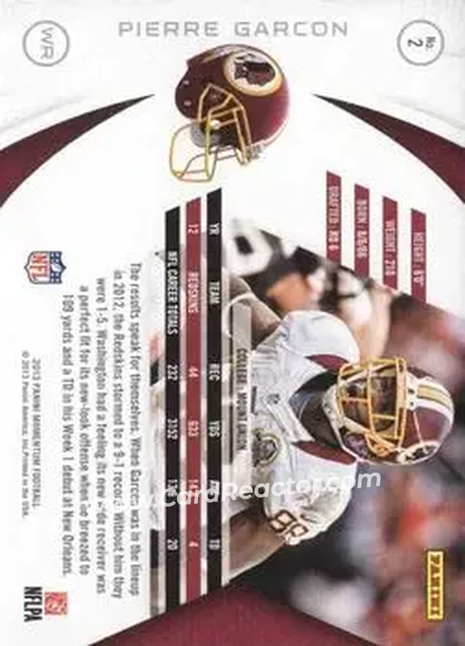 2013 Panini Momentum #2 - Pierre Garcon - Washington Redskins - Back