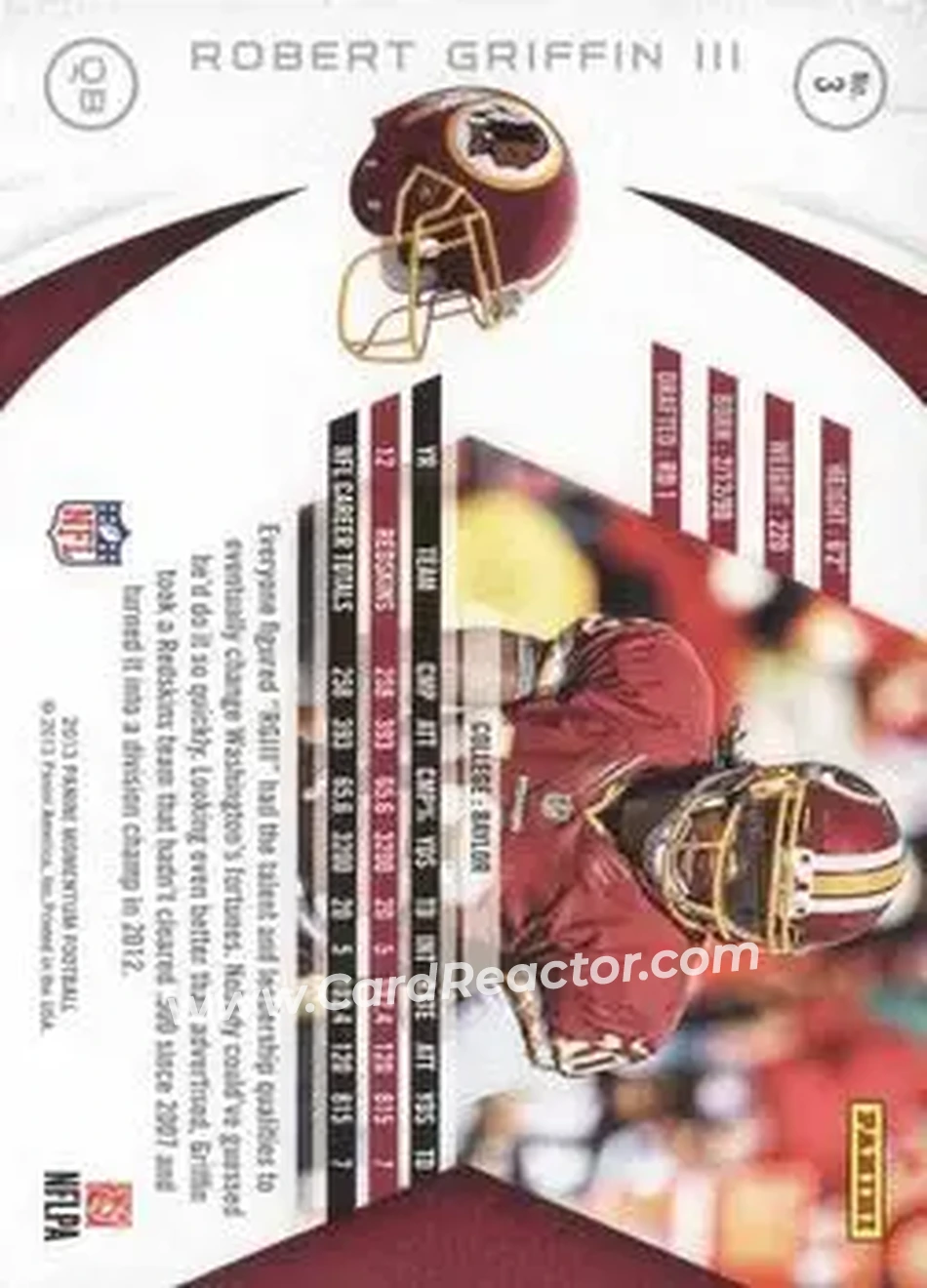 2013 Panini Momentum #3 - Robert Griffin III - Washington Redskins - Back