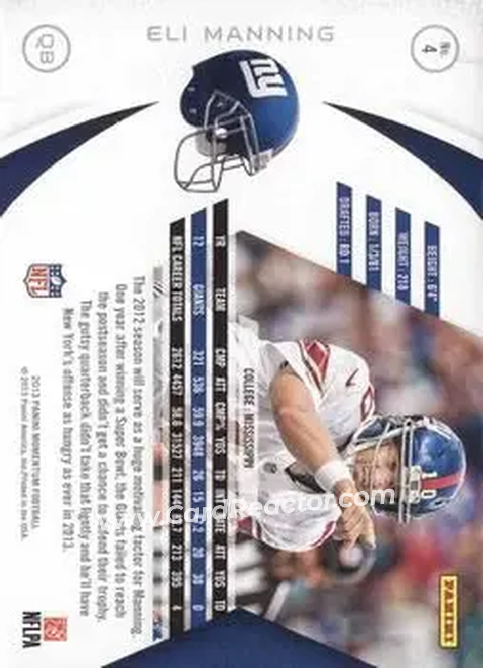2013 Panini Momentum #4 - Eli Manning - New York Giants - Back