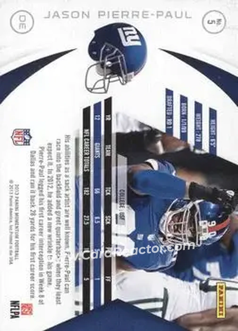 2013 Panini Momentum #5 - Jason Pierre-Paul - New York Giants - Back
