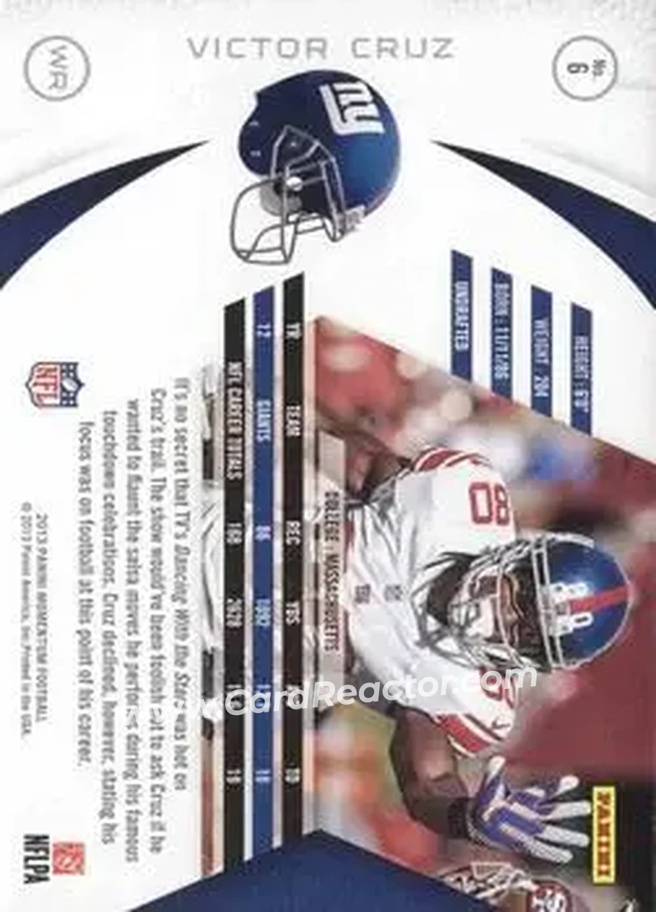 2013 Panini Momentum #6 - Victor Cruz - New York Giants - Back
