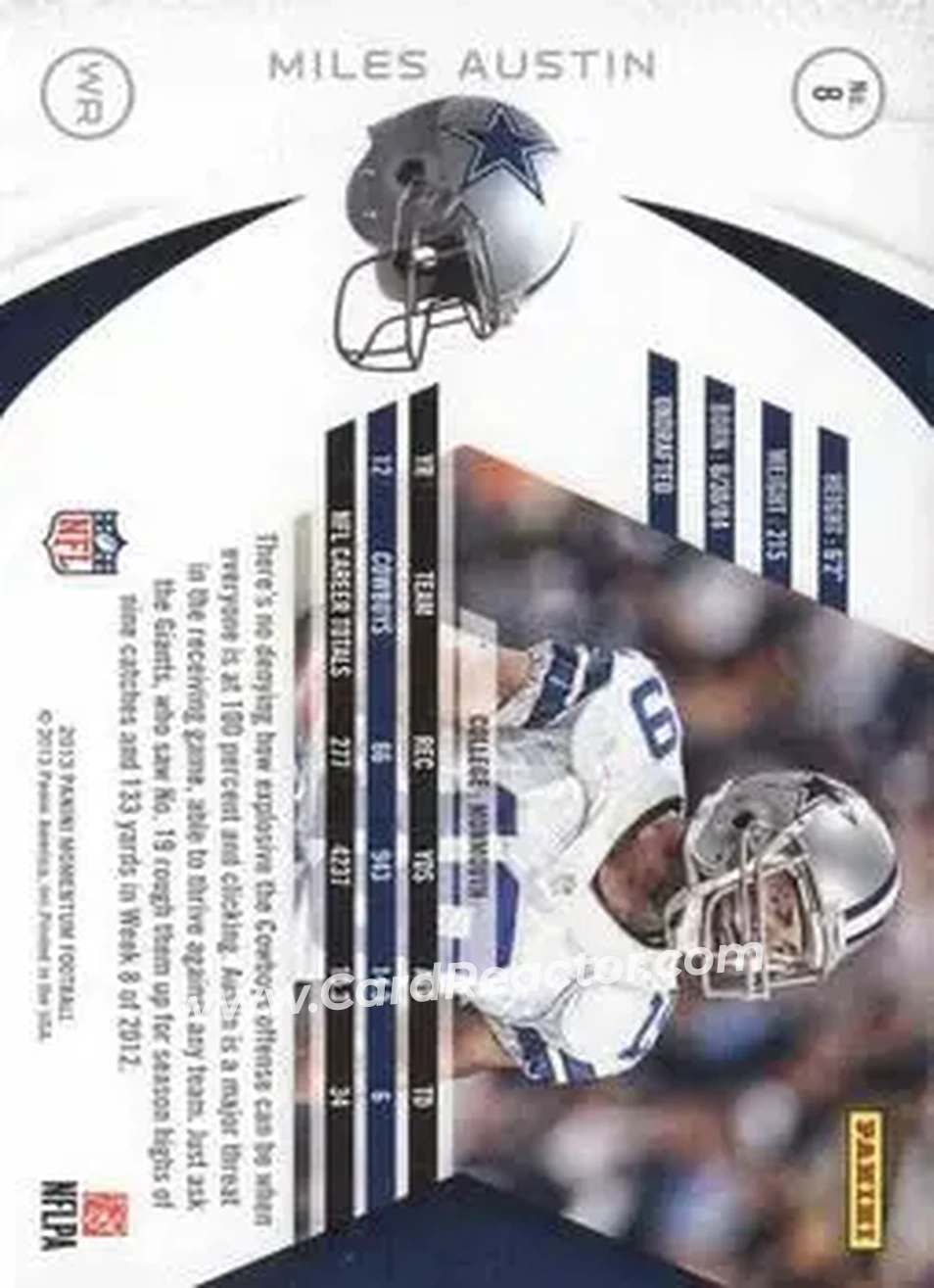 2013 Panini Momentum #8 - Miles Austin - Dallas Cowboys - Back