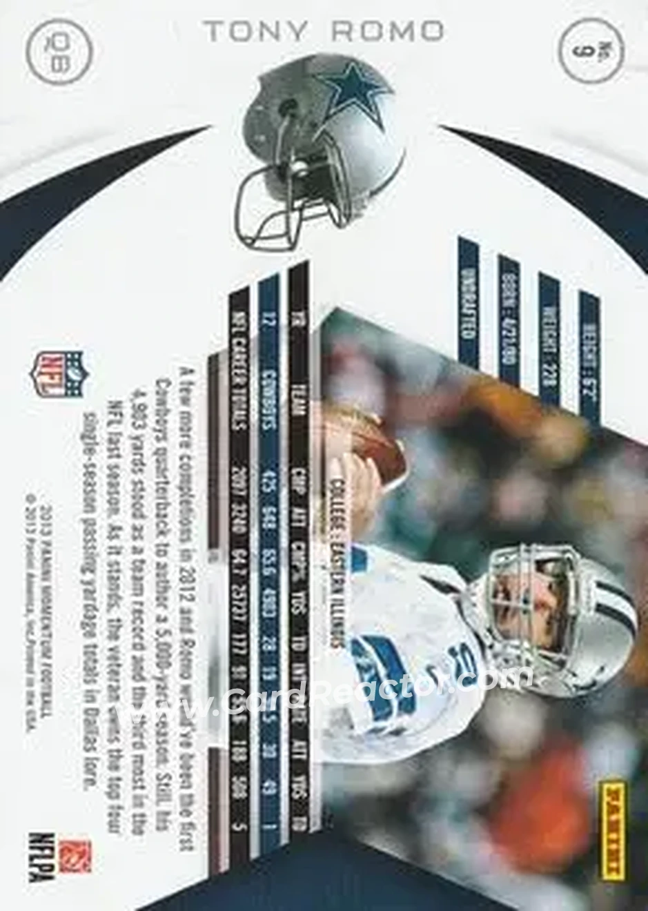 2013 Panini Momentum #9 - Tony Romo - Dallas Cowboys - Back