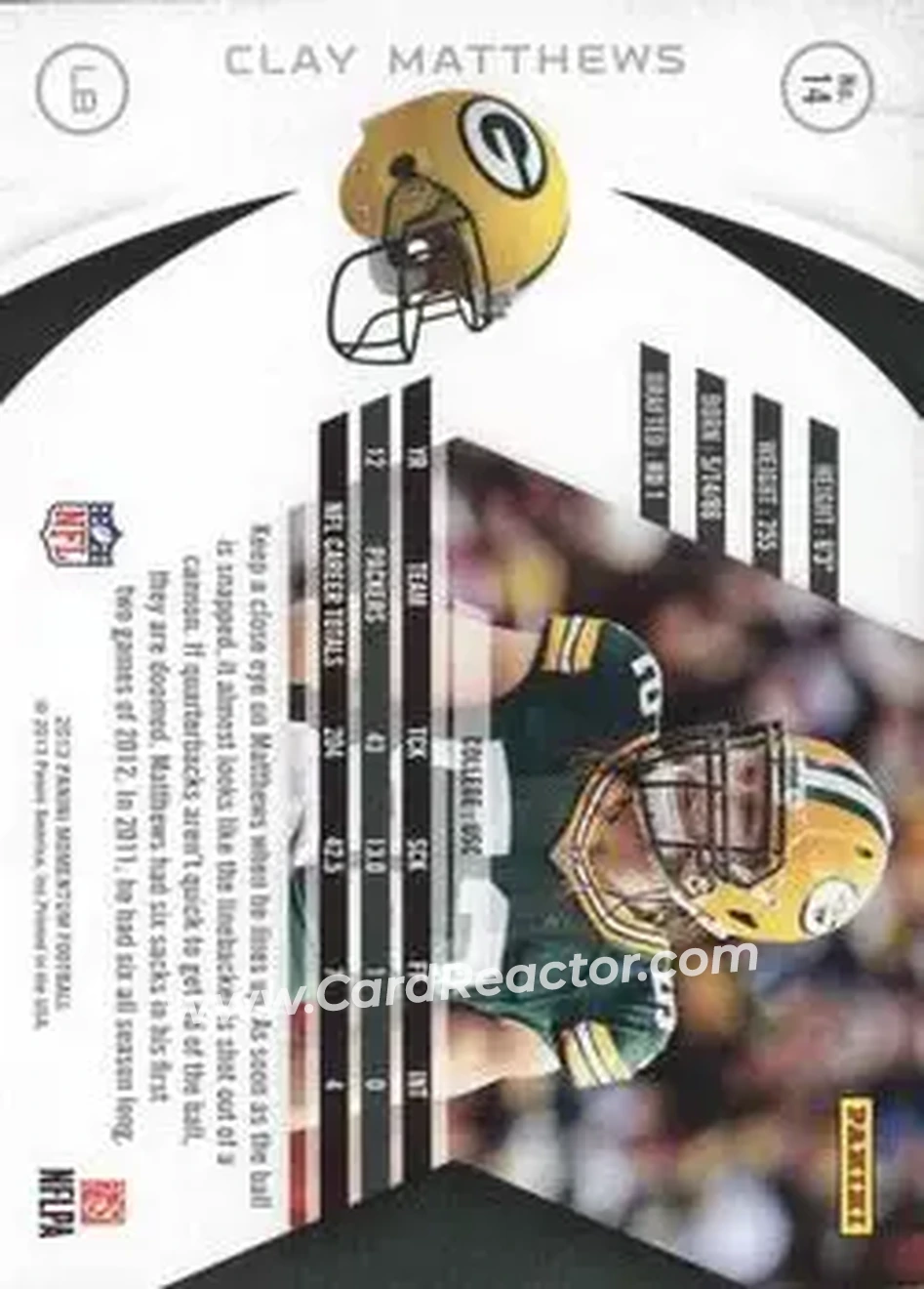 2013 Panini Momentum #14 - Clay Matthews - Green Bay Packers - Back