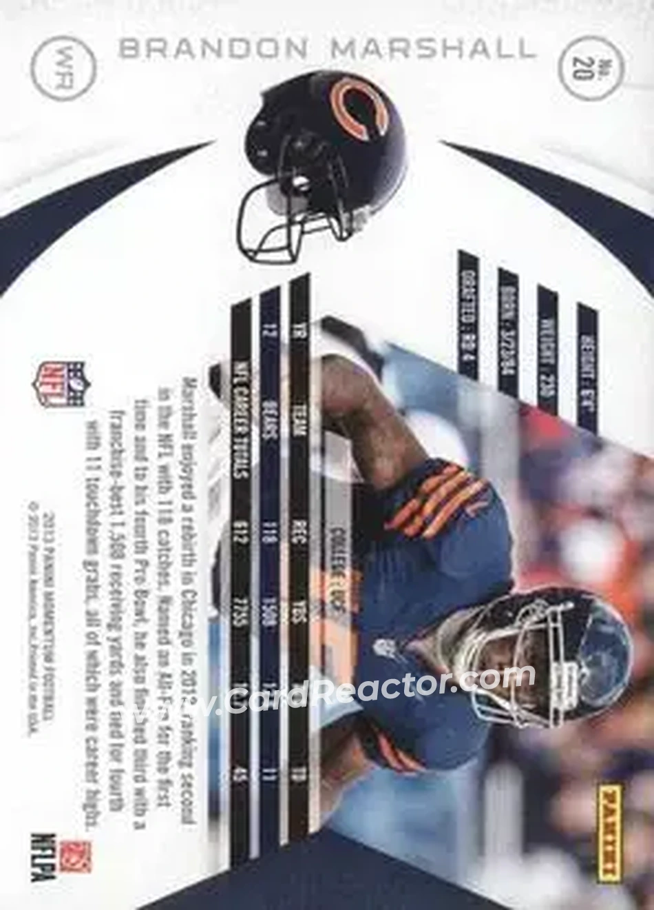2013 Panini Momentum #20 - Brandon Marshall - Chicago Bears - Back