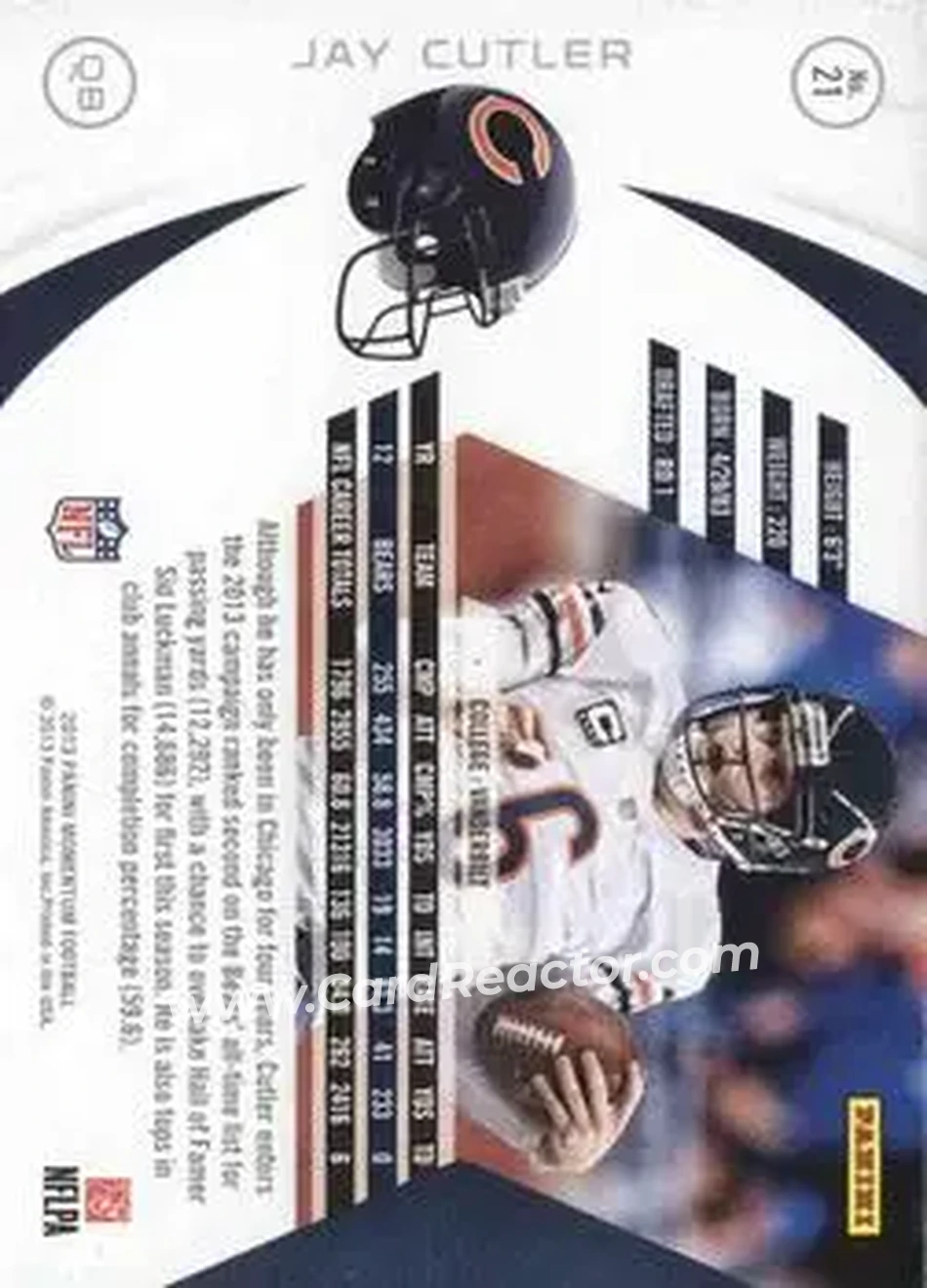 2013 Panini Momentum #21 - Jay Cutler - Chicago Bears - Back