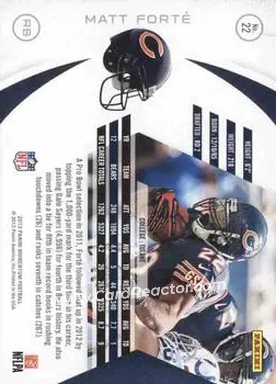 2013 Panini Momentum #22 - Matt Forte - Chicago Bears - Back