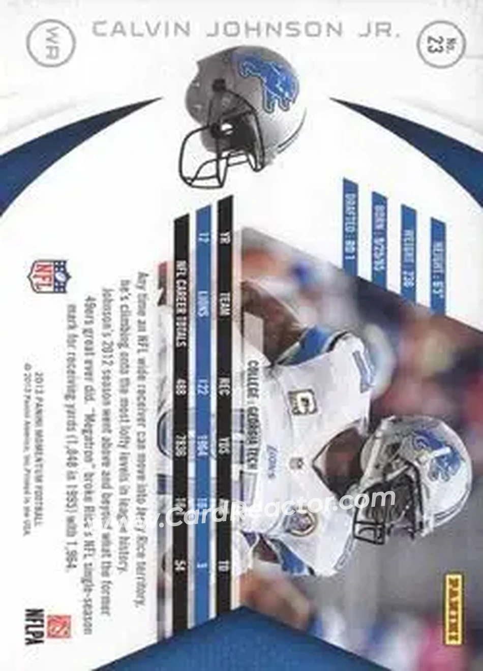 2013 Panini Momentum #23 - Calvin Johnson - Detroit Lions - Back