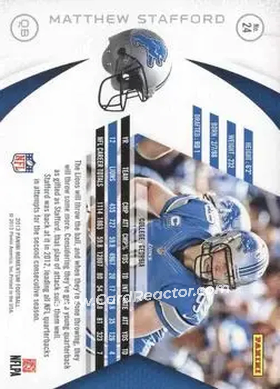 2013 Panini Momentum #24 - Matthew Stafford - Detroit Lions - Back