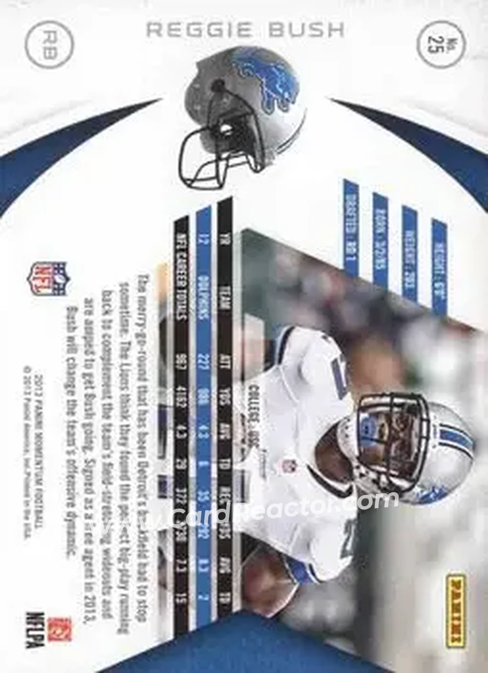 2013 Panini Momentum #25 - Reggie Bush - Detroit Lions - Back