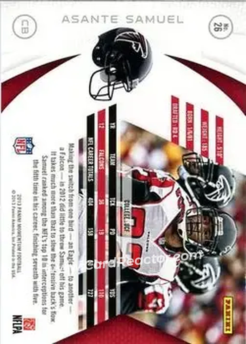2013 Panini Momentum #26 - Asante Samuel - Atlanta Falcons - Back