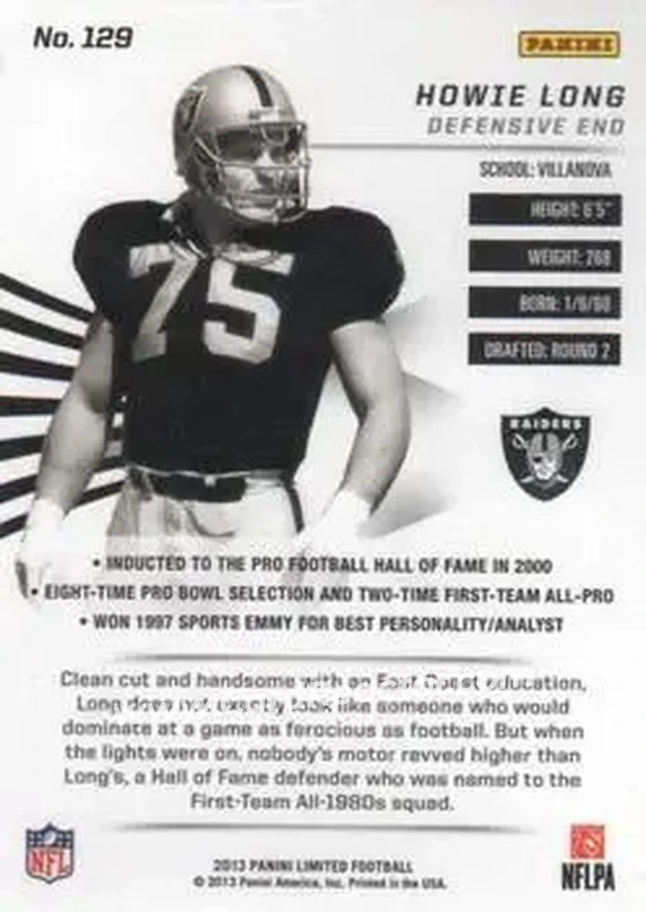 2013 Panini Limited #129 - Howie Long - Los Angeles Raiders - Back
