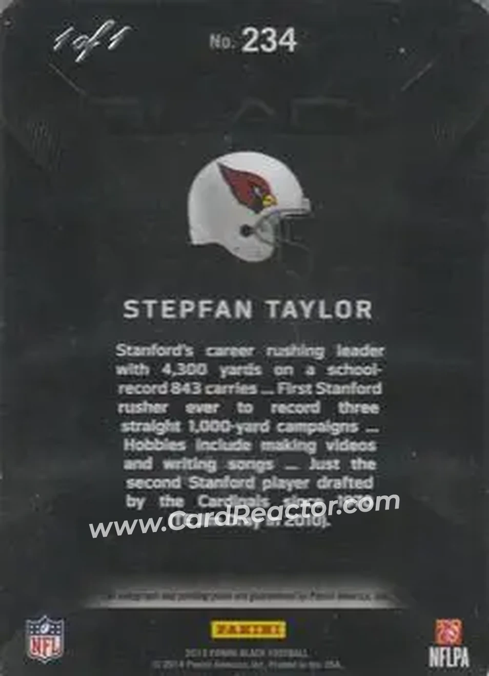 2013 Panini Black - Printing Plates Black #234 - Stepfan Taylor - Arizona Cardinals - Back
