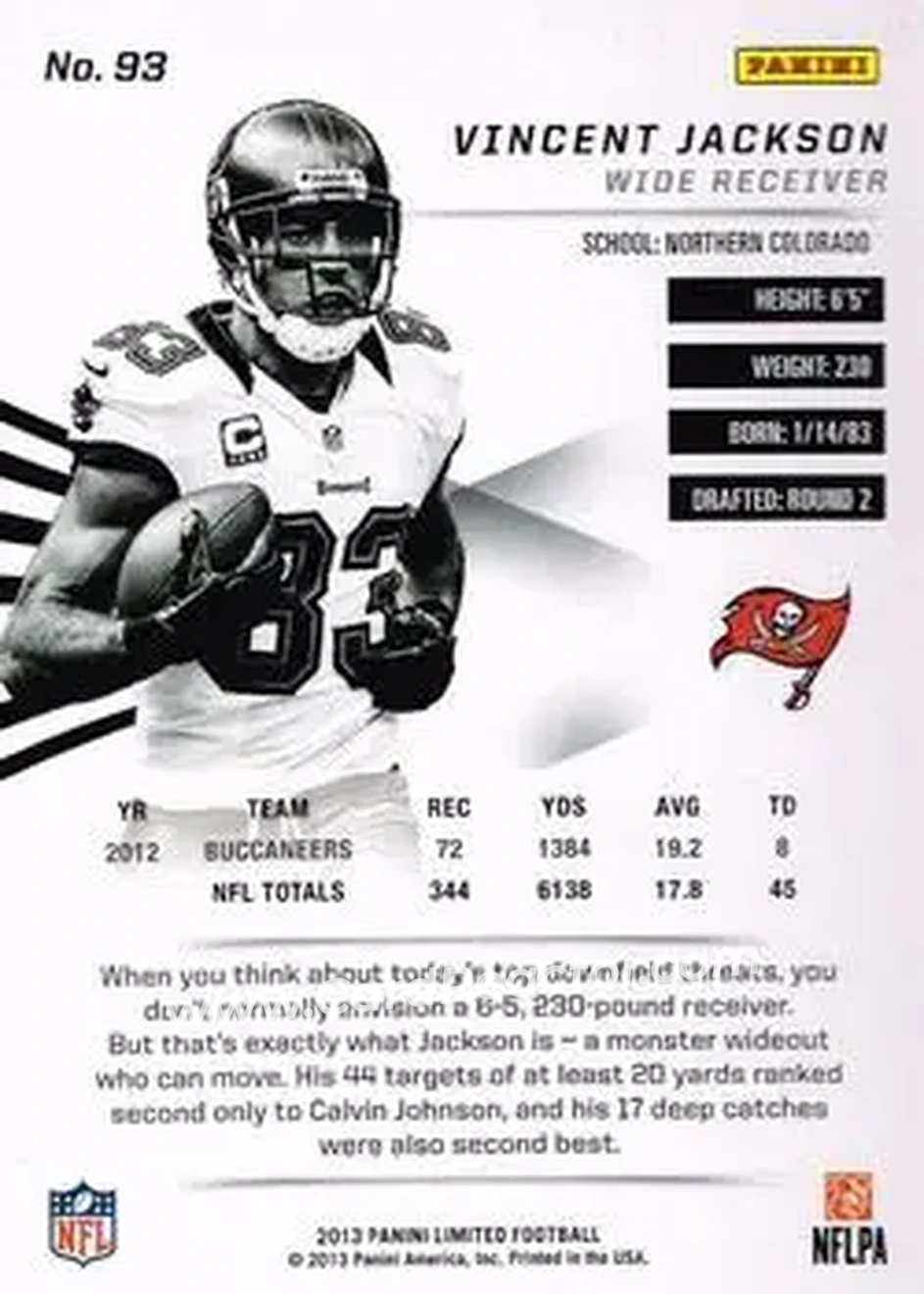 2013 Panini Limited - Gold Spotlight #93 - Vincent Jackson - Tampa Bay Buccaneers - Back