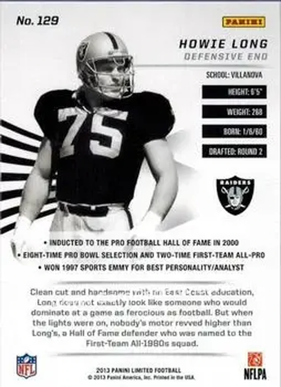 2013 Panini Limited - Gold Spotlight #129 - Howie Long - Los Angeles Raiders - Back