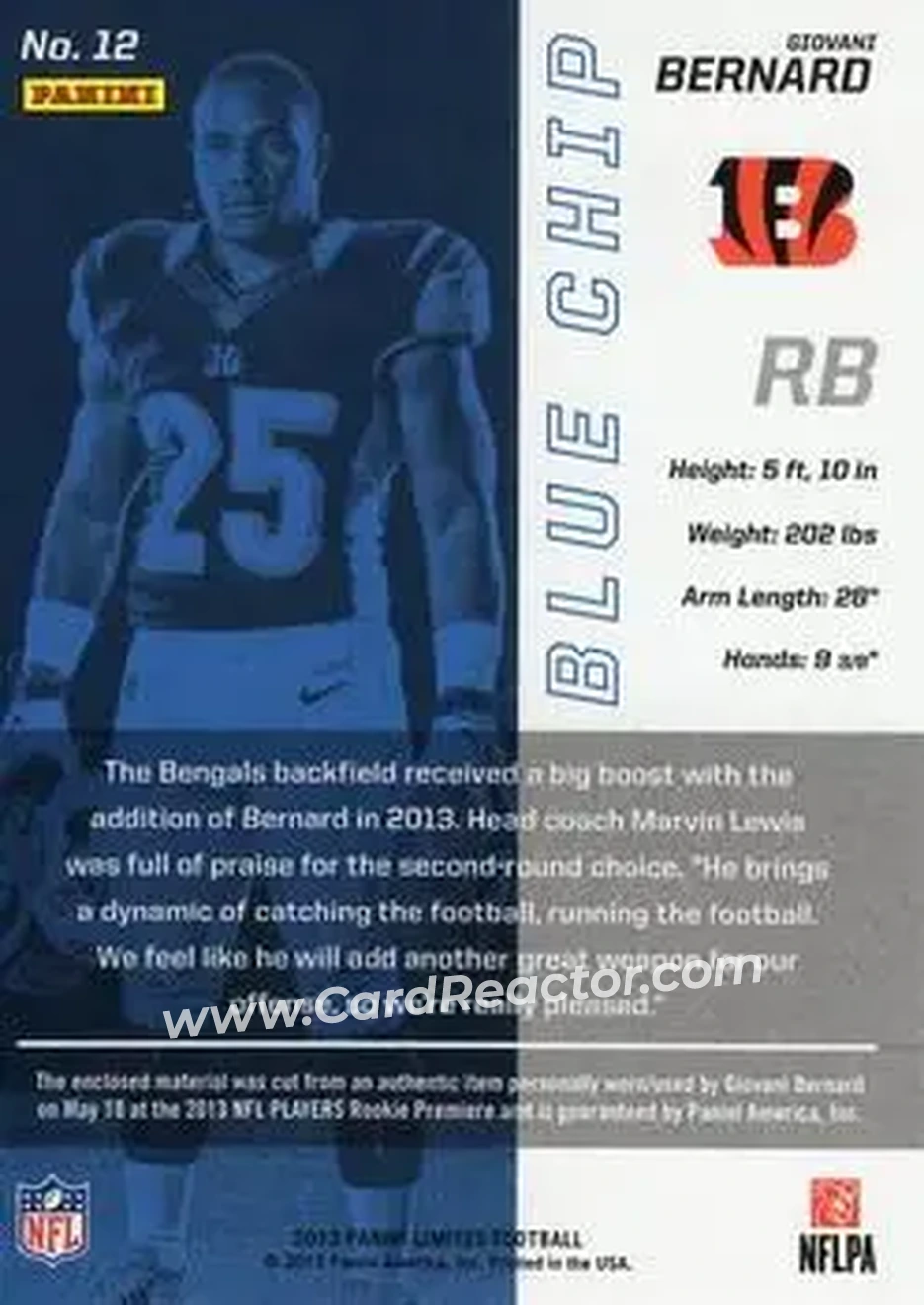 2013 Panini Limited - Blue Chip Jerseys #12 - Giovani Bernard - Cincinnati Bengals - Back