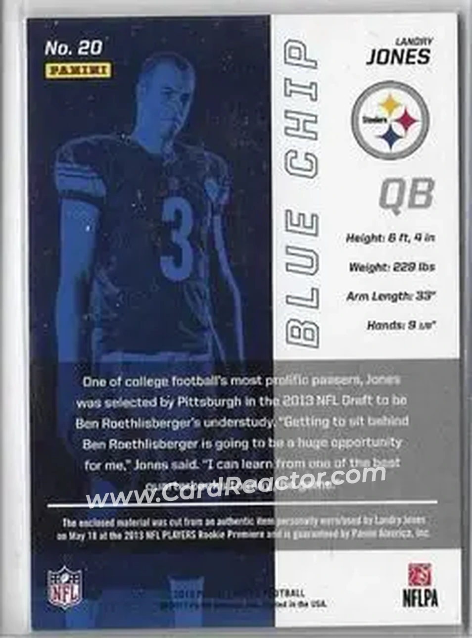 2013 Panini Limited - Blue Chip Jerseys #20 - Landry Jones - Pittsburgh Steelers - Back